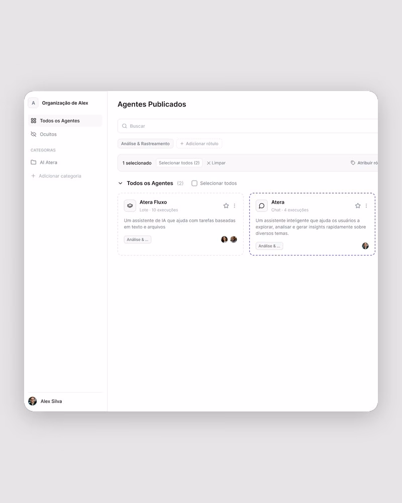 Published agents library with labels and categories
