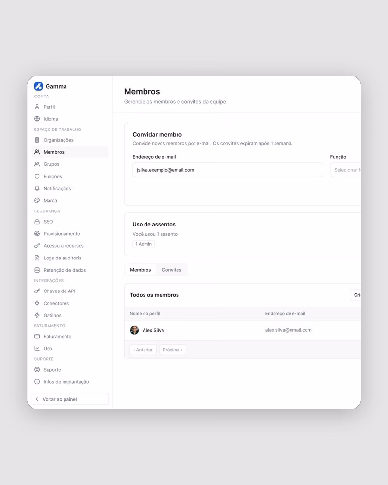 Members and seat usage settings