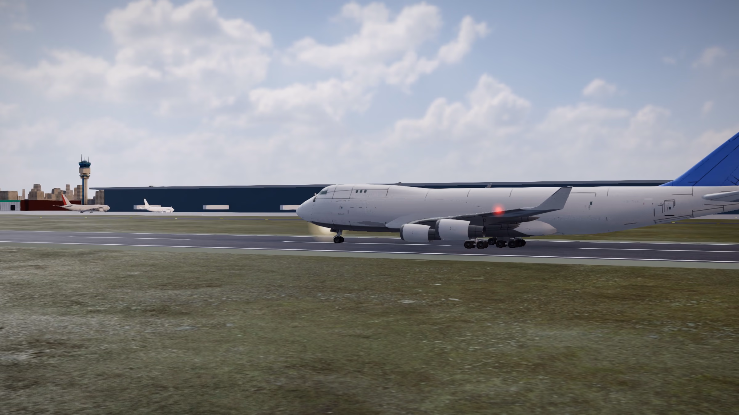 Um cargueiro Boeing 747 taxiando no gêmeo digital