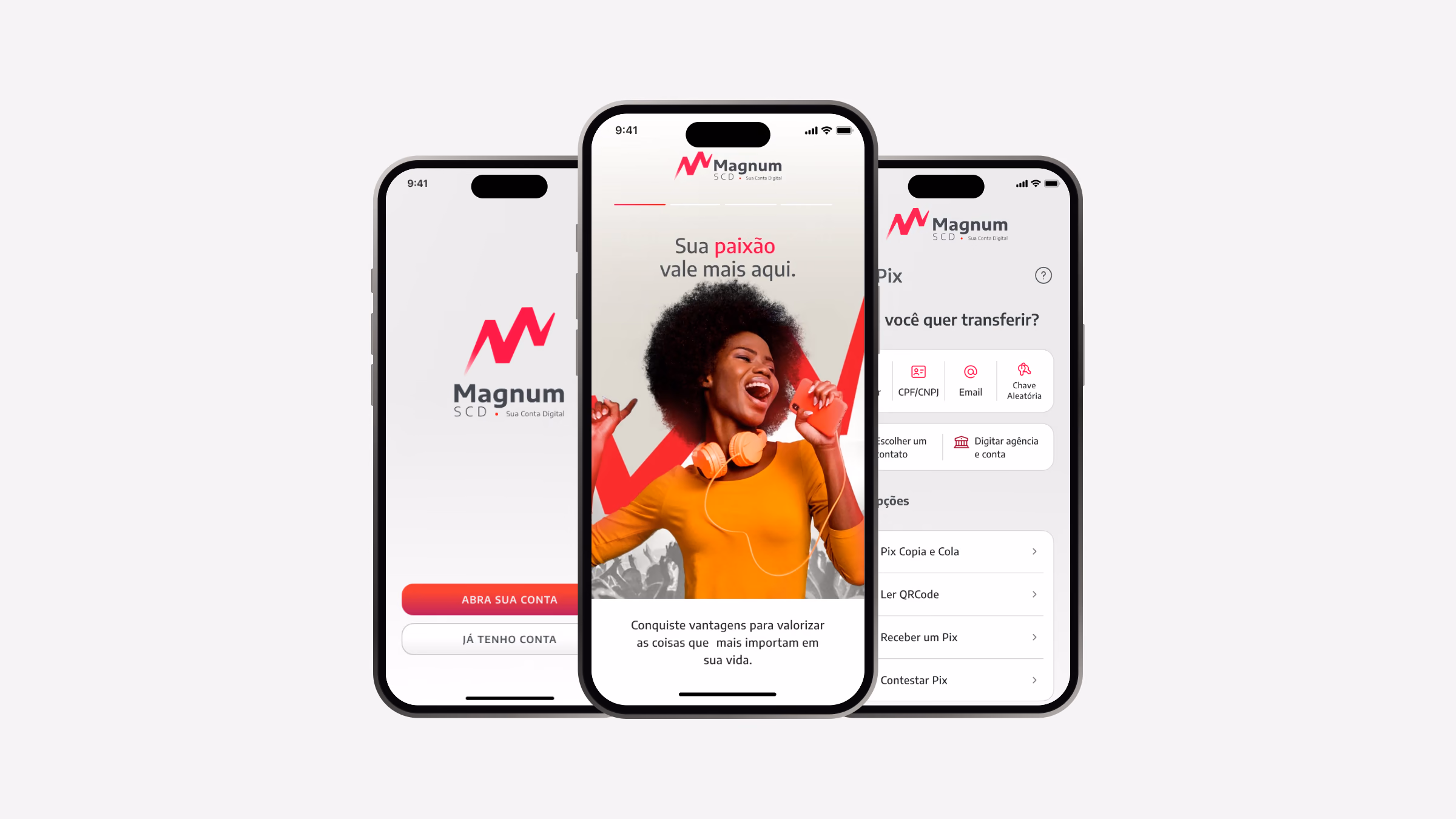 Telas de splash, onboarding e Pix do Magnum SCD