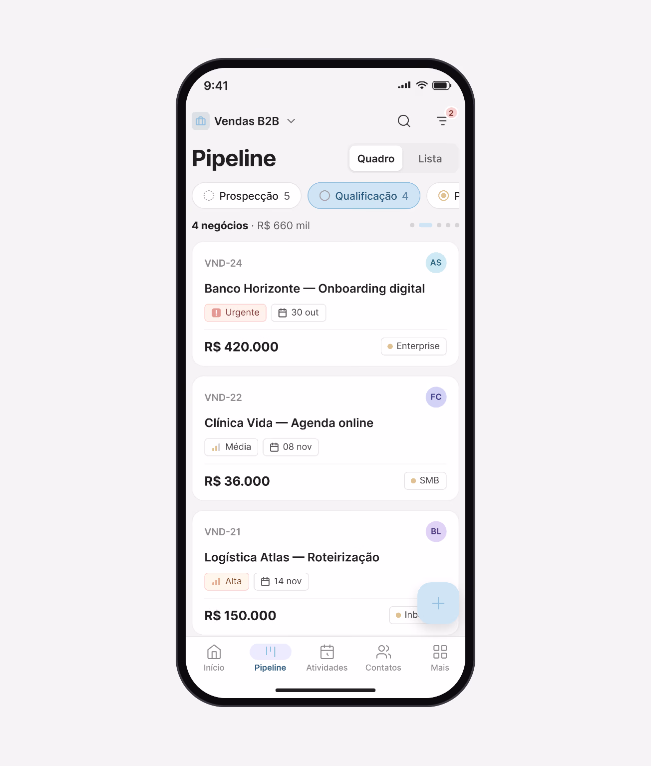 The pipeline board on the phone, one stage at a time